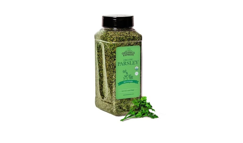 HQOExpress Organic Parsley Flakes, Non-GMO, Kosher, USDA Certified Organic, 4 oz Chef Jar; dried and cut parsley leaves, ideal for broths, sauces, dressings, and stews.